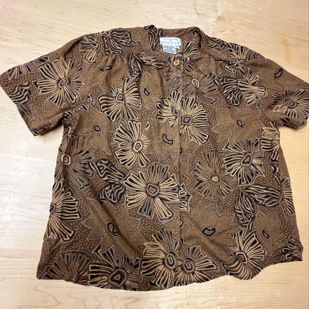 Vintage Floral Hawaiian Blouse 10 Rena Rowan For Saville Brown Artsy Top